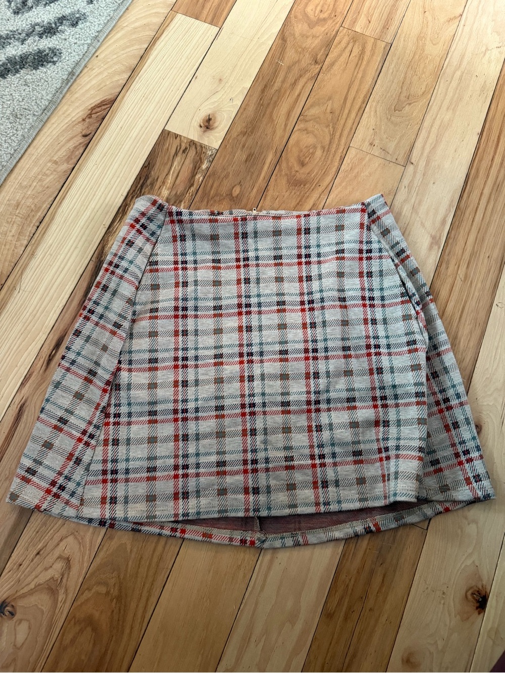 Altar’d State Plaid A-Line Mini Skirt in Cream and Red